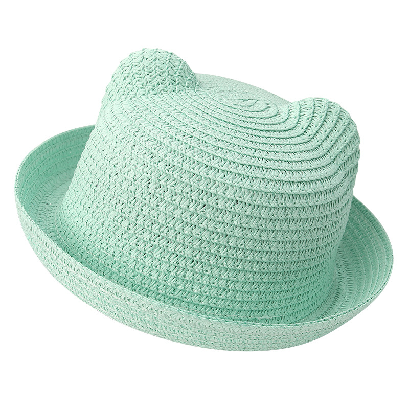 New children's cartoon solid color straw hat versatile summer men's and women's hat cute cat ear sun hat wholesale