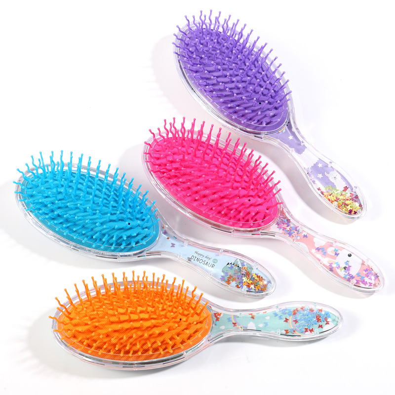 Oval Hair Comb Glitter Sequins Hair Comb Cartoon Animal Head Massage Tool Comb Transparent Airbag Comb