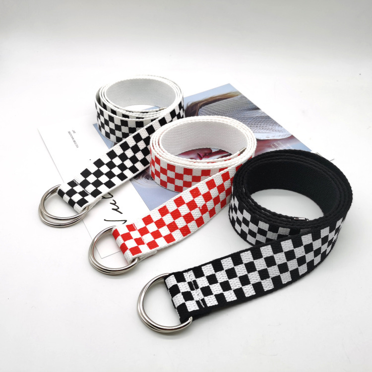New Chess Double Ring Buckle Men's and Women's Canvas Belt Fashion Simple Student Casual Denim All-match Large Wholesale