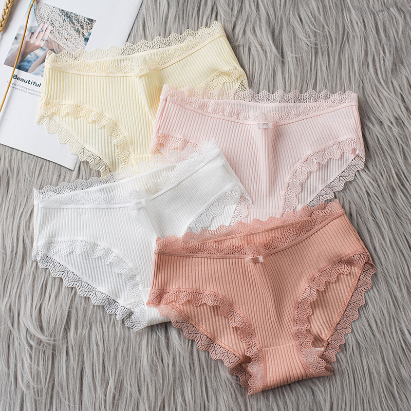 New Style Women's Lace Threaded Underwear Mid-waist Breathable Pure Cotton Bottom Comfortable Briefs Japanese Style Women's Underwear for Women