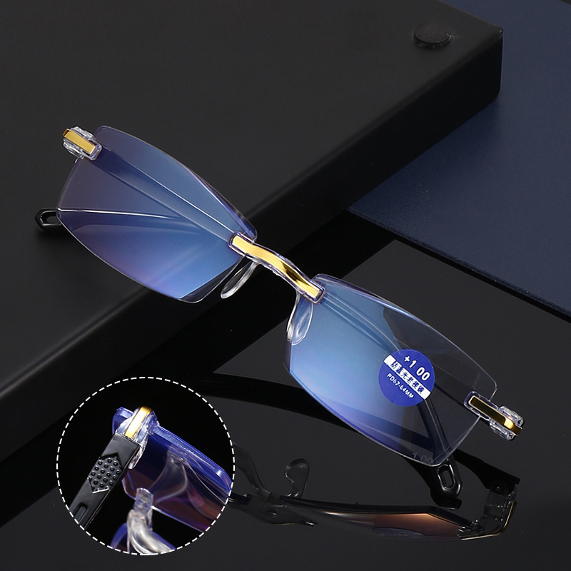 New anti-blue light Diamond trimmed reading glasses stall frameless integrated fashion HD reading glasses manufacturers wholesale
