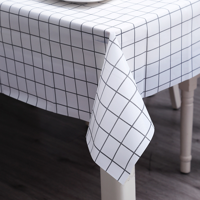 Japanese Style Home Tablecloth Ins Tablecloth Anti-Scalding Waterproof Oil-Proof Washable PVC Plaid Coffee Table Table Mat Dormitory Tablecloth