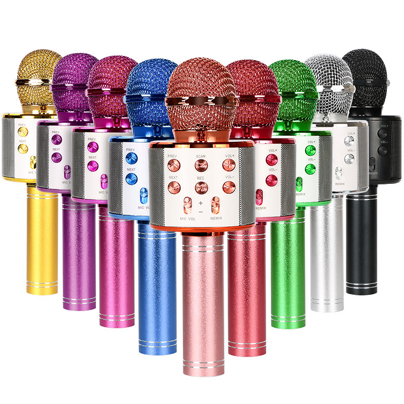 WS858 Bluetooth Microphone Mobile Phone K Song Wireless Microphone Home Audio Integrated WS858L with Light Factory Generation
