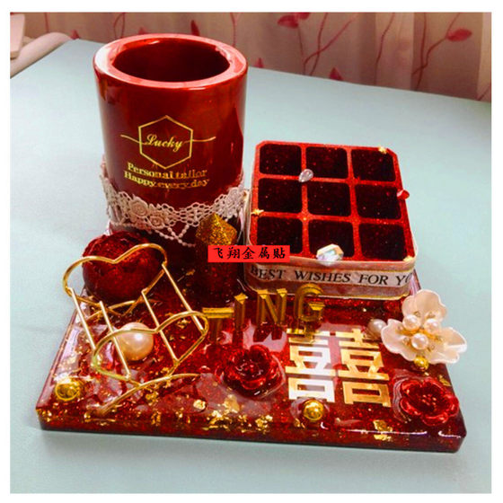 Source factory wholesale drop glue metal stickers blessing English letter stickers crystal drop glue ashtray metal stickers