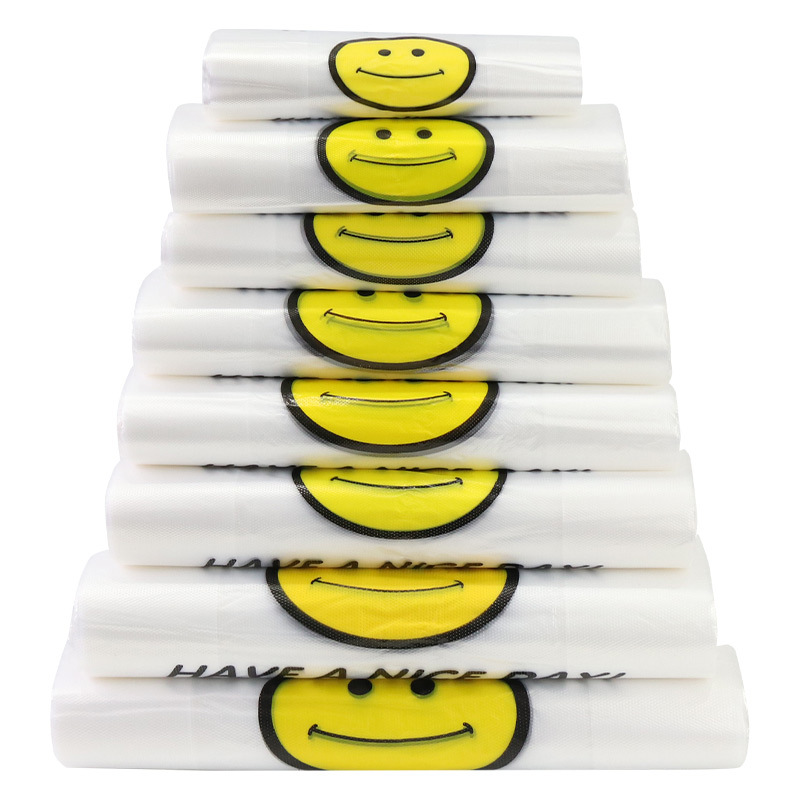 Portable transparent smiley face vest bag takeaway bag fruit bag supermarket shopping food in stock plastic bag wholesale