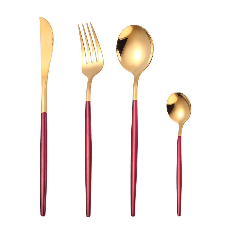 304 stainless steel knife and fork spoon Portuguese steak knife and fork Western food hotel tableware creative green gold knife and fork spoon set