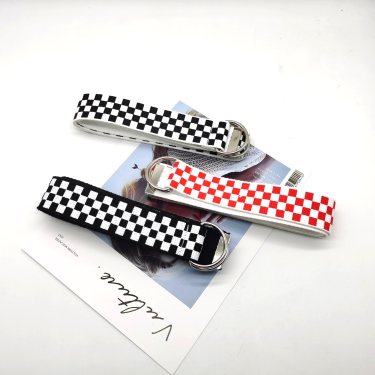New Chess Double Ring Buckle Men's and Women's Canvas Belt Fashion Simple Student Casual Denim All-match Large Wholesale