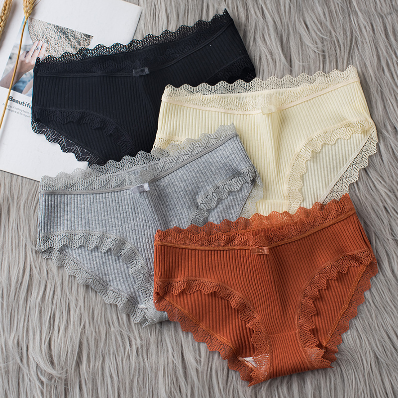New Style Women's Lace Threaded Underwear Mid-waist Breathable Pure Cotton Bottom Comfortable Briefs Japanese Style Women's Underwear for Women
