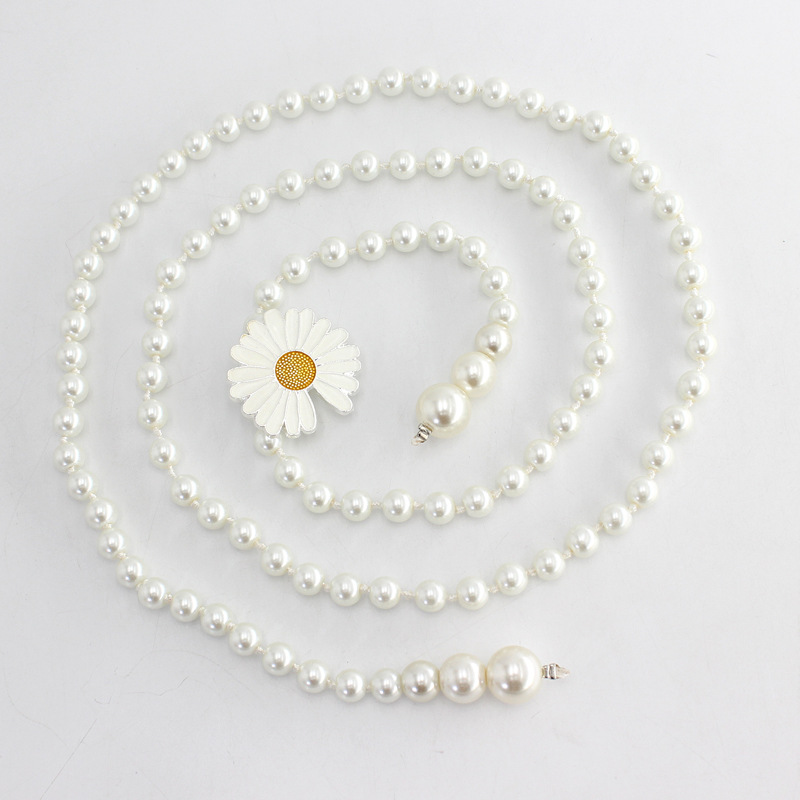 Women's Korean-style sweet bow dress pearl waist chain ladies fashion decorative thin belt nine a generation of hair