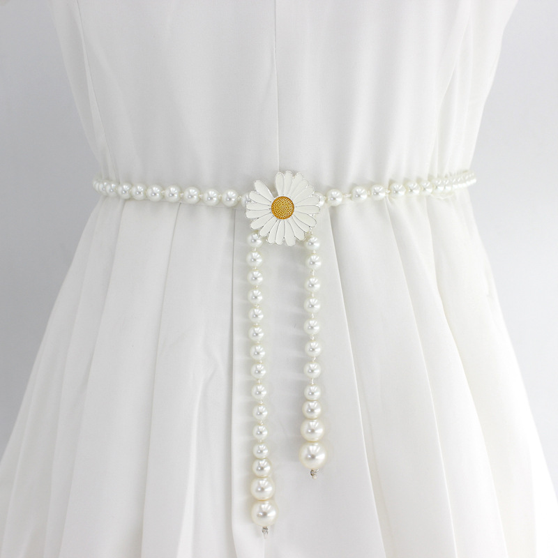 Women's Korean-style sweet bow dress pearl waist chain ladies fashion decorative thin belt nine a generation of hair