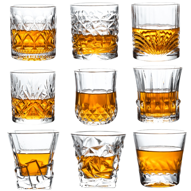 Whisky Cup Thick Bottom European Style Glass Wine Glass Vertical Pattern Diamond Wine Glass Spirits Creative Whisky Wine Cup Set