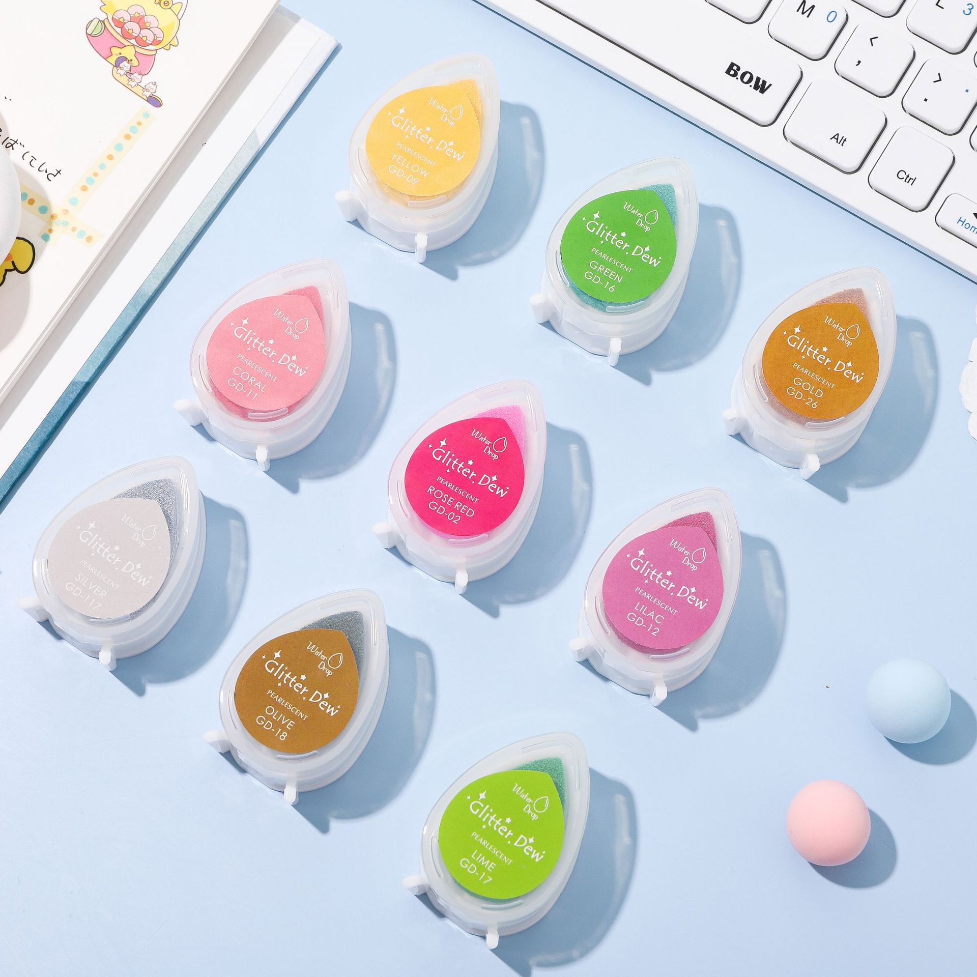 Home-made water drop modeling 24 color GD pearlescent color inkpad hand account DIY children's printing pad inkpad petals printing pad