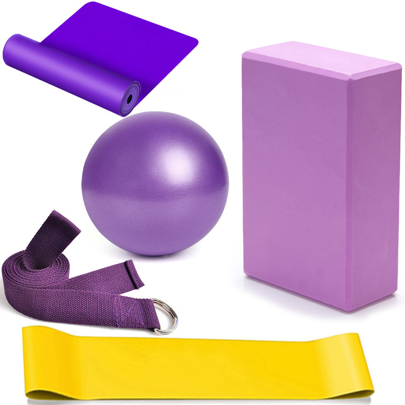 Yoga Ball Five-piece Set Yoga Brick Stretching Belt Latex Bracelet Resistance Ring Yoga Fitness Equipment Cross-Border