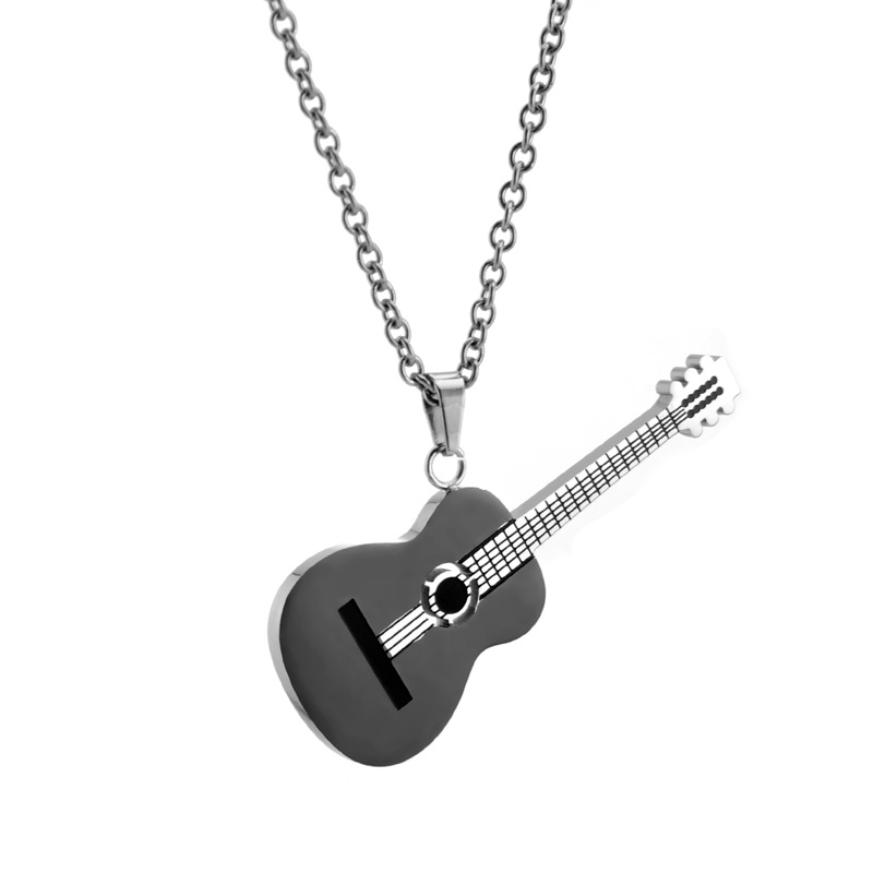 European and American Titanium Steel Jewelry Musical Instrument Guitar Necklace Men's ins Hip Hop Boys Pendant Accessories Plated 18K Gold Jewelry