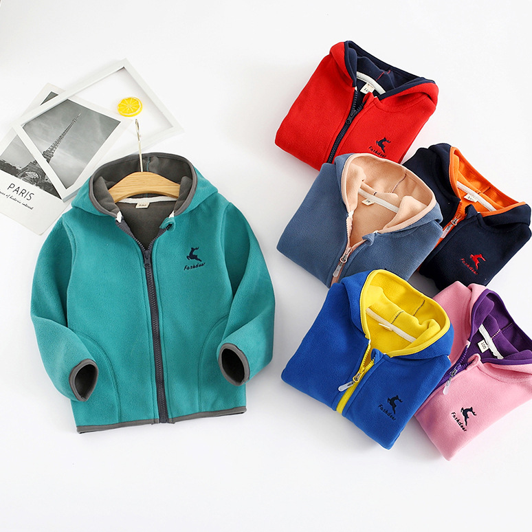@ Children's coat autumn and winter style Korean casual polar fleece hooded long sleeve boys' and girls' baby coat substitute hair