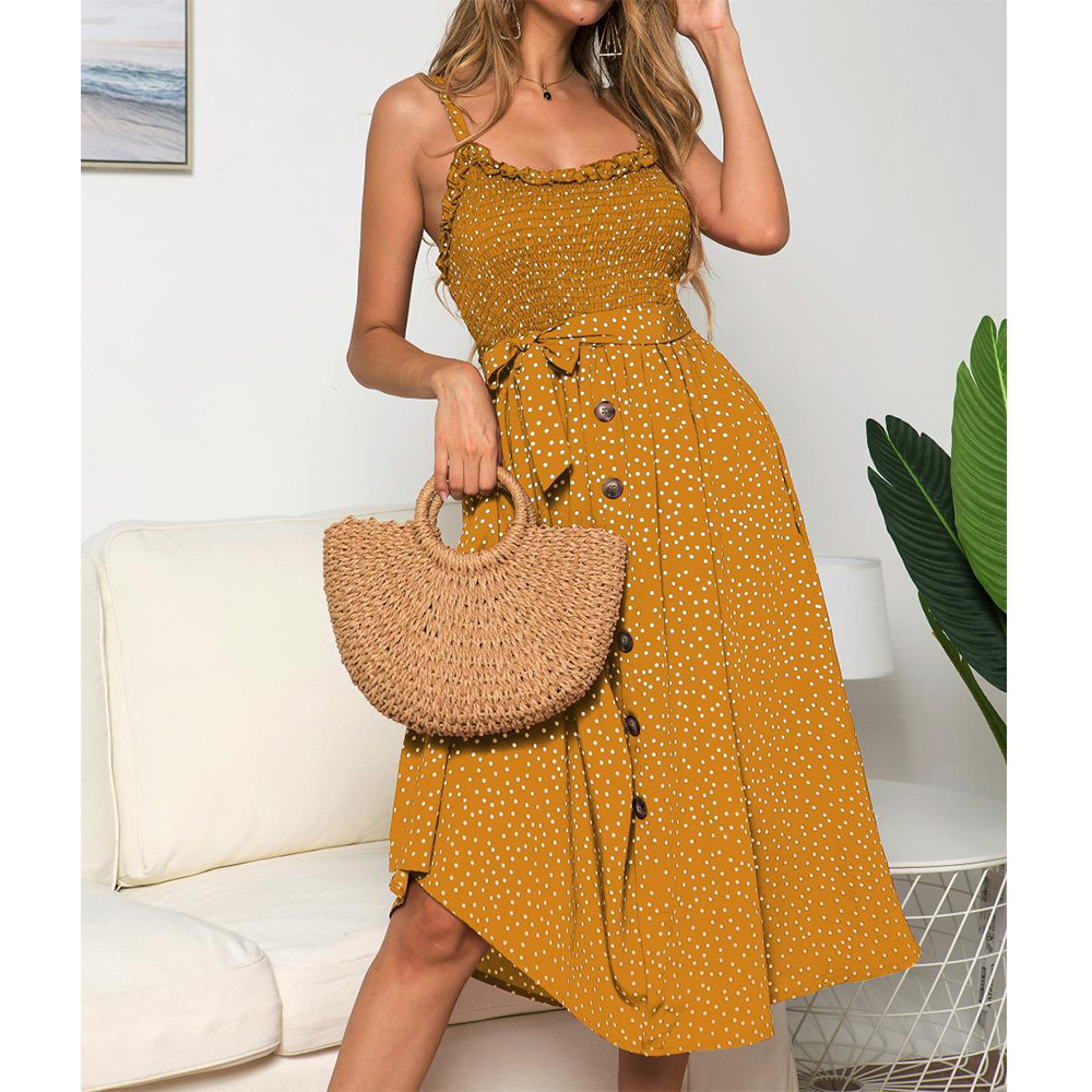 2023eBay Hot Selling Women's Clothing Across Europe and America Amazon New Sling Ruffled Polka Dot Printed Dress