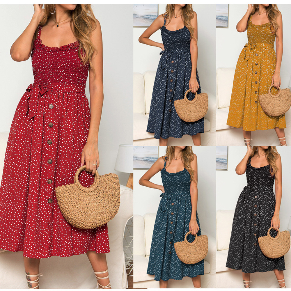 2023eBay Hot Selling Women's Clothing Across Europe and America Amazon New Sling Ruffled Polka Dot Printed Dress