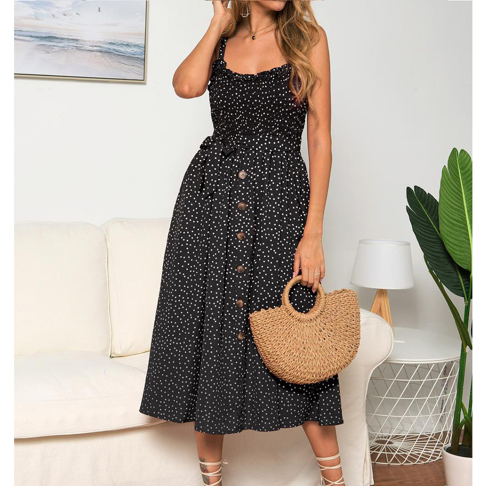 2023eBay Hot Selling Women's Clothing Across Europe and America Amazon New Sling Ruffled Polka Dot Printed Dress
