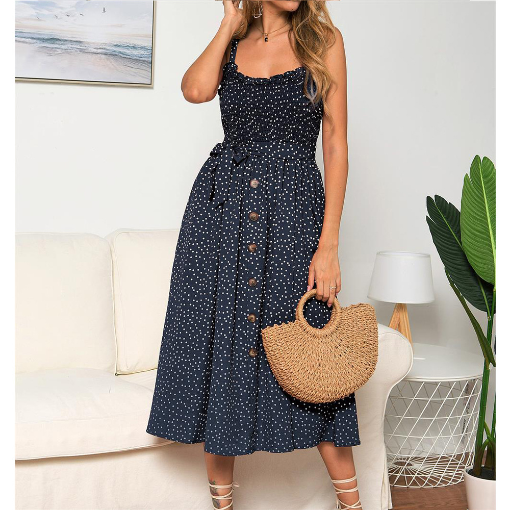 2023eBay Hot Selling Women's Clothing Across Europe and America Amazon New Sling Ruffled Polka Dot Printed Dress