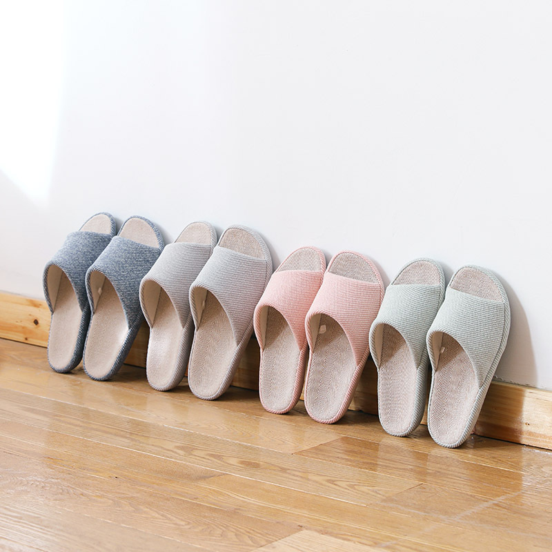 Ke Diyuan Japanese Style Simple Cotton and Linen Spring and Summer Couple Home Indoor Four Seasons Basin Bottom Home Thick Slippers
