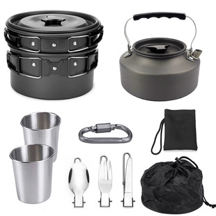 Outdoor Products Amazon Hot Sale 2-3 People Camping Cookware Set Folding Pot Set Teapot Combination Outdoor Set Pot