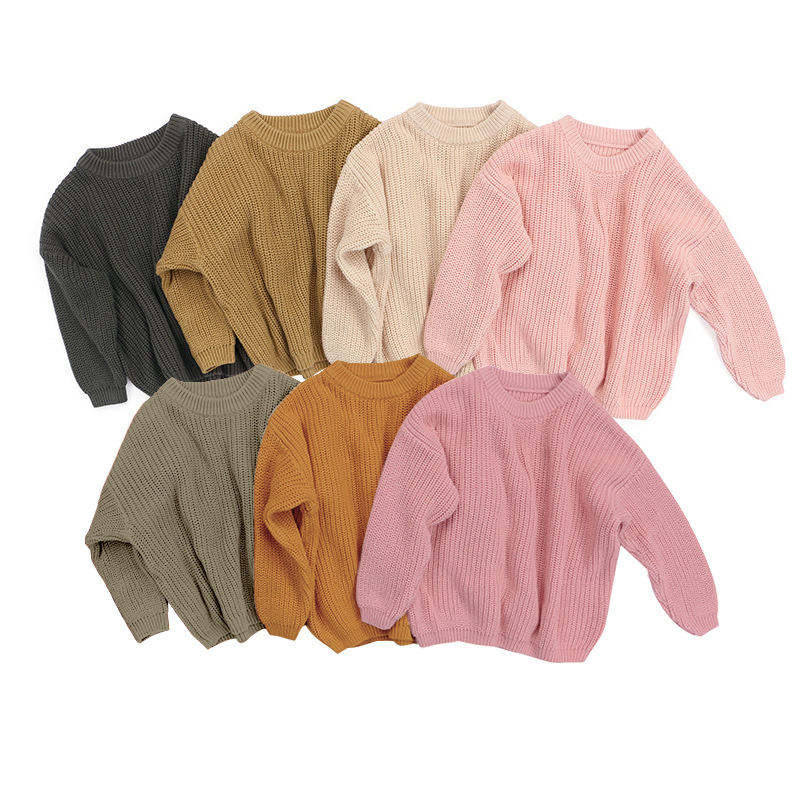 New CUHK children's pullover knitted sweater Europe and the United States foreign trade solid color girls sweater spot
