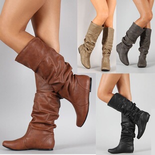 2020 Autumn and Winter new foreign trade explosion European and American fashion pleated boots high AliExpress round head solid color Martin boots
