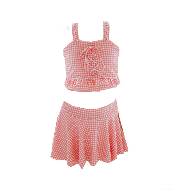Children's Swimwear Girls Split Cute Baby Girl Two-Piece Set Large Children's Simple Wind Plaid Swimwear Factory Wholesale