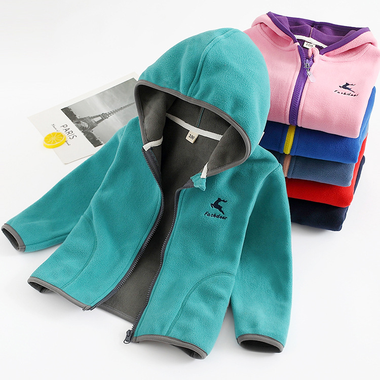 @ Children's coat autumn and winter style Korean casual polar fleece hooded long sleeve boys' and girls' baby coat substitute hair