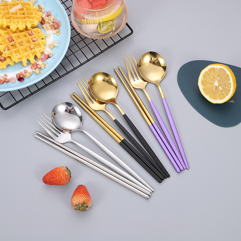 Stainless Steel Portable Tableware Three-piece Set Portuguese Creative Student Outdoor Portable Spoon Chopsticks Set