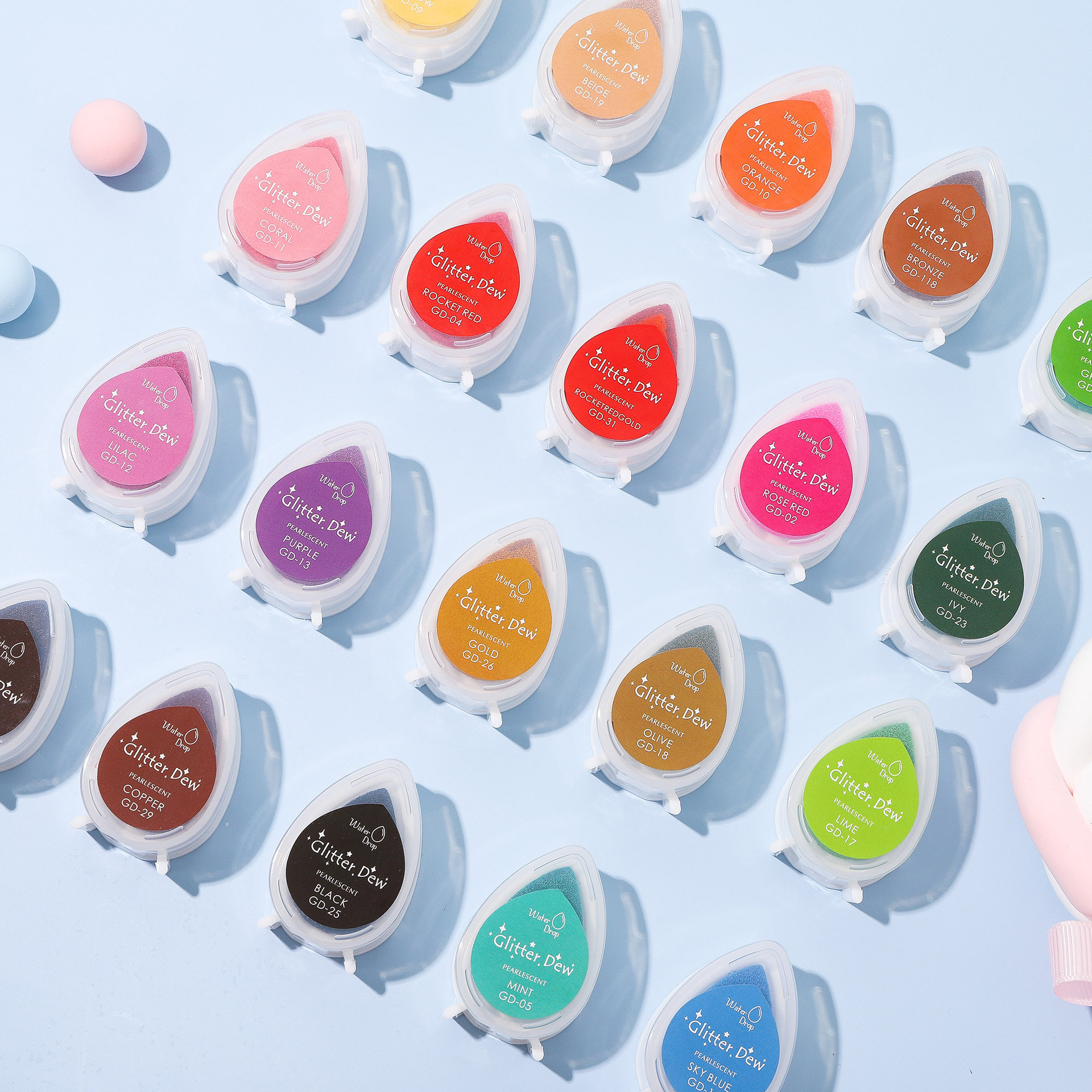 Home-made water drop modeling 24 color GD pearlescent color inkpad hand account DIY children's printing pad inkpad petals printing pad