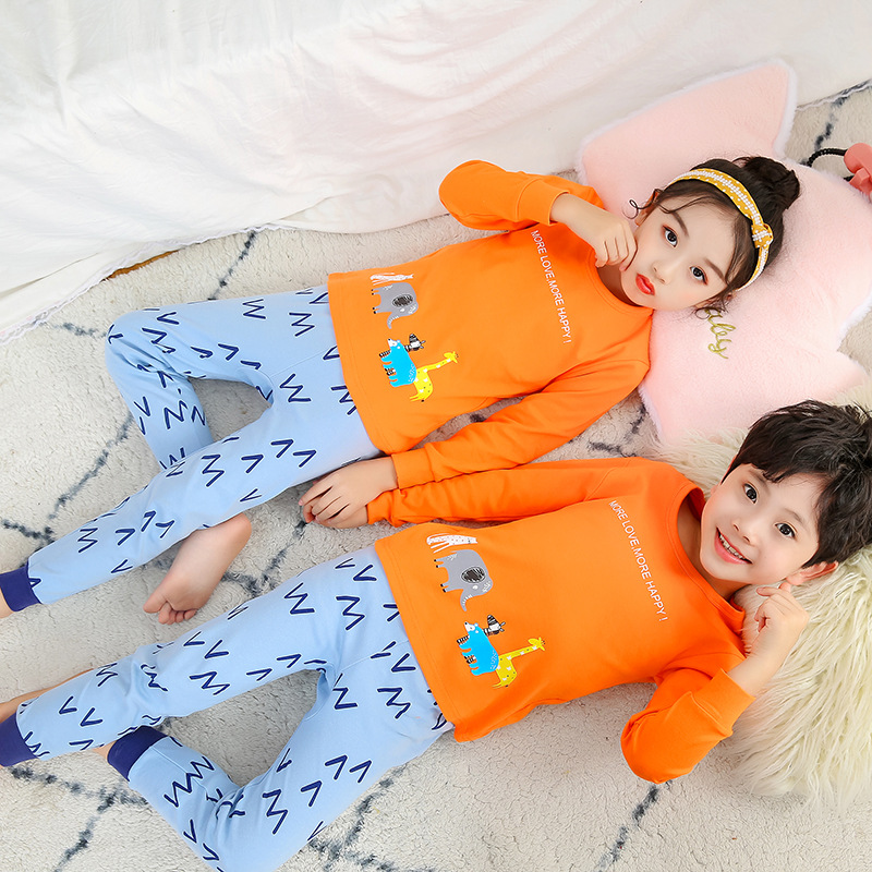 Children's Underwear Set Pure Cotton Boy's and Girl's Cotton Sweater Autumn and Winter Pajamas Baby's Cartoon Autumn Clothes Autumn Trousers Home Clothes