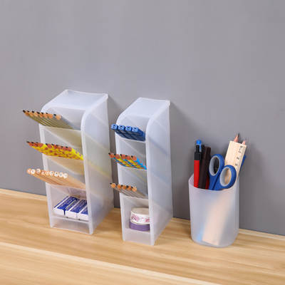 Oblique Pen Holder Plastic Storage Box Transparent Multi-grid Pen Holder Storage Creative Cosmetic Pen Holder Desktop Children Four-grid