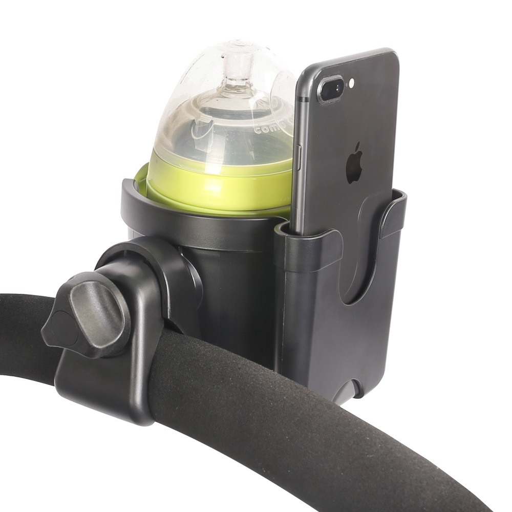 Factory private model baby stroller cup holder with mobile phone box 2-in -1 baby stroller cup holder universal bottle cup holder