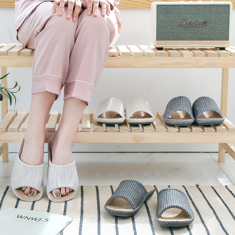 Ke Diyuan Japanese Style Simple Cotton and Linen Spring and Summer Couple Home Indoor Four Seasons Basin Bottom Home Thick Slippers