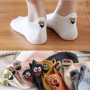 Spring and Summer Ins Trendy Japanese and Korean Heel Embroidered Socks Sesame Street Boat Socks Funny Trendy Women's Short Socks Zhuji Socks