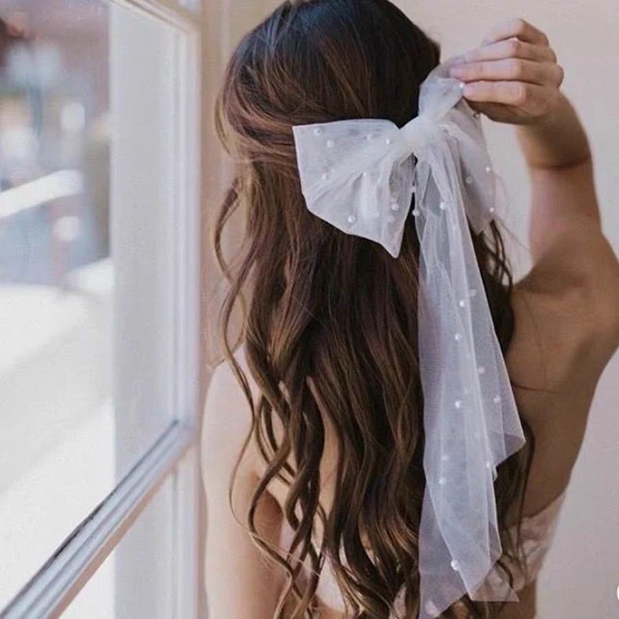2020 new bow veil headdress bride women's short wedding Super fairy temperament mesh wedding dress styling accessories