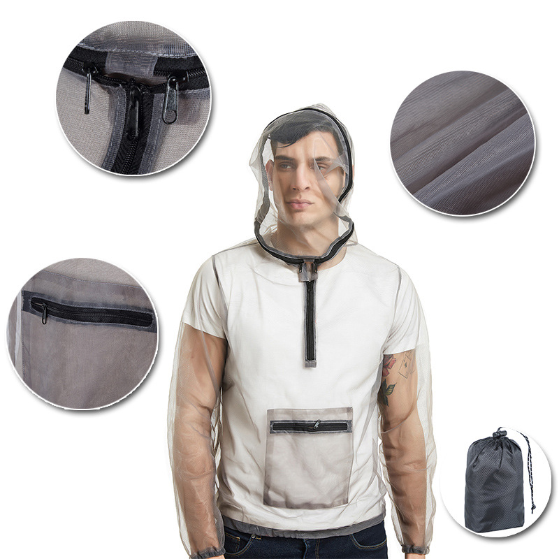Jungle Adventure Breathable Anti-insect Jacket Outdoor Hooded Anti-bee and Anti-mosquito Mesh Clothes Wild Fishing Anti-insect Clothes