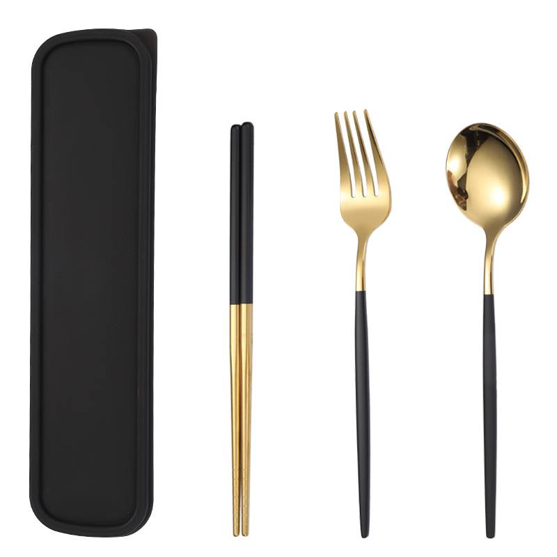Stainless Steel Portable Tableware Three-piece Set Portuguese Creative Student Outdoor Portable Spoon Chopsticks Set