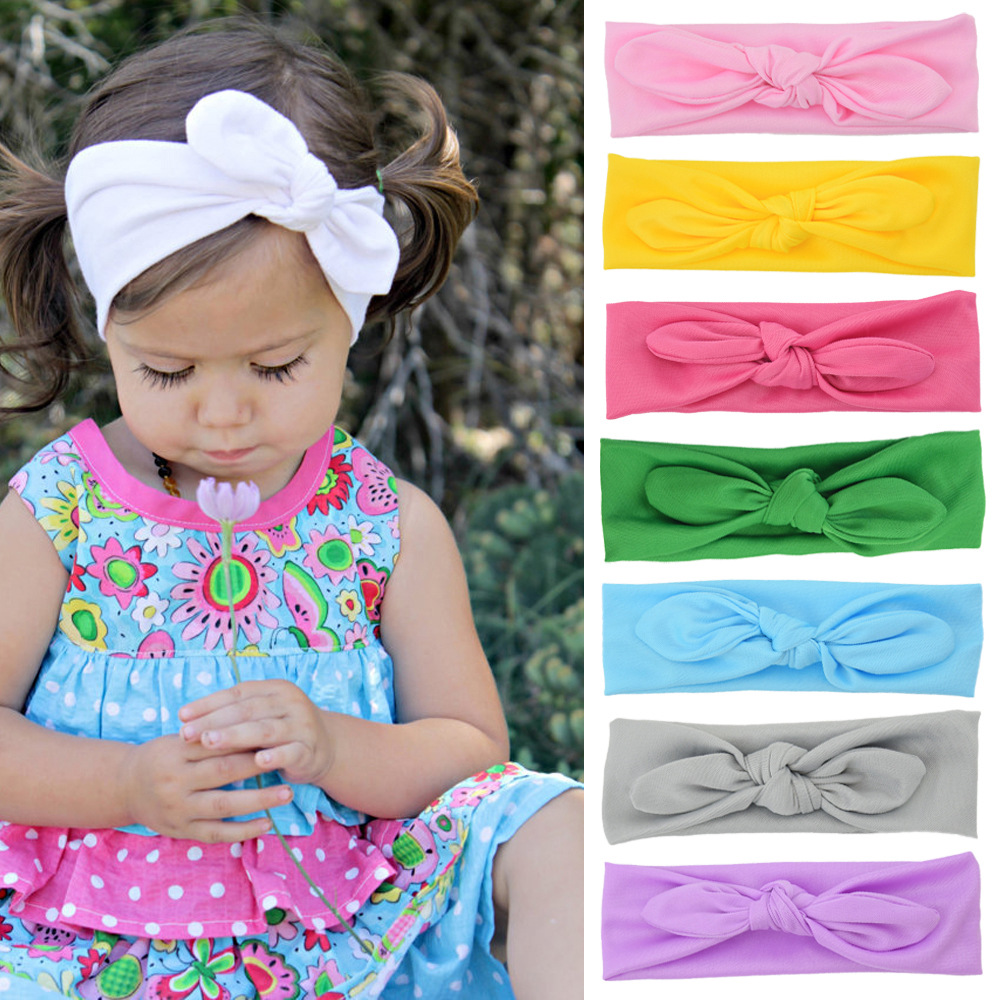 European and American children's knotted hair band elastic rabbit ears headband solid color headband ins baby bow hair accessories