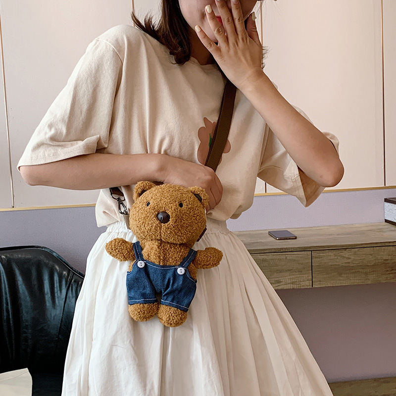 Korean Style insi Cute Plush Bag Women's Mini Doll Crossbody Backpack Cartoon Student Bear Shoulder Bag