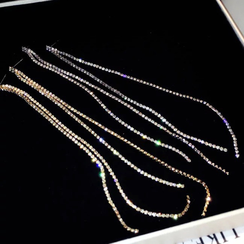 New Korean version of earrings rhinestone long tassel net red earrings earrings temperament all-match simple earrings wholesale women