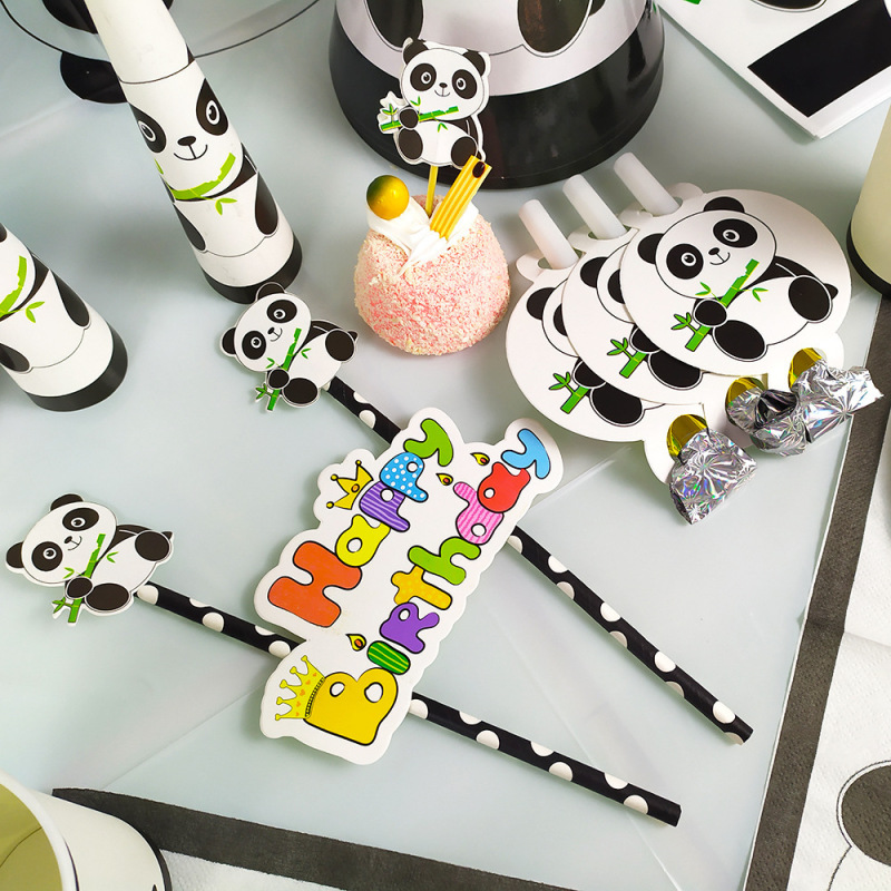 子供用かわいいパンダのテーマ誕生日パーティー用品紙皿紙コップテーブルクロス旗飾りセット|undefined