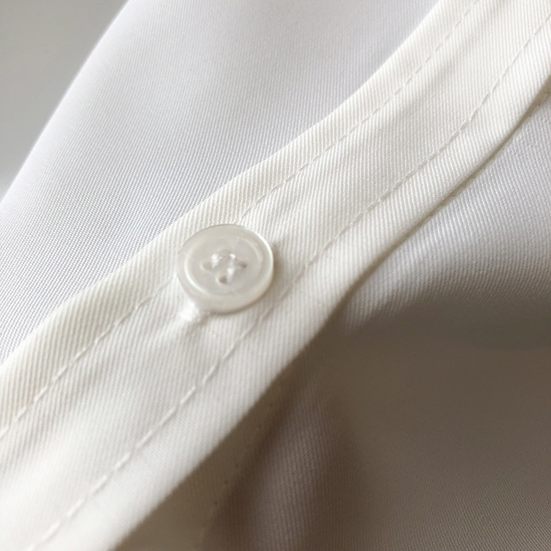 Words Double Shirt Women's 2024 Spring New Korean Chic Solid Color Simple Elegant Long Sleeve Lapel Shirt Women's 0895