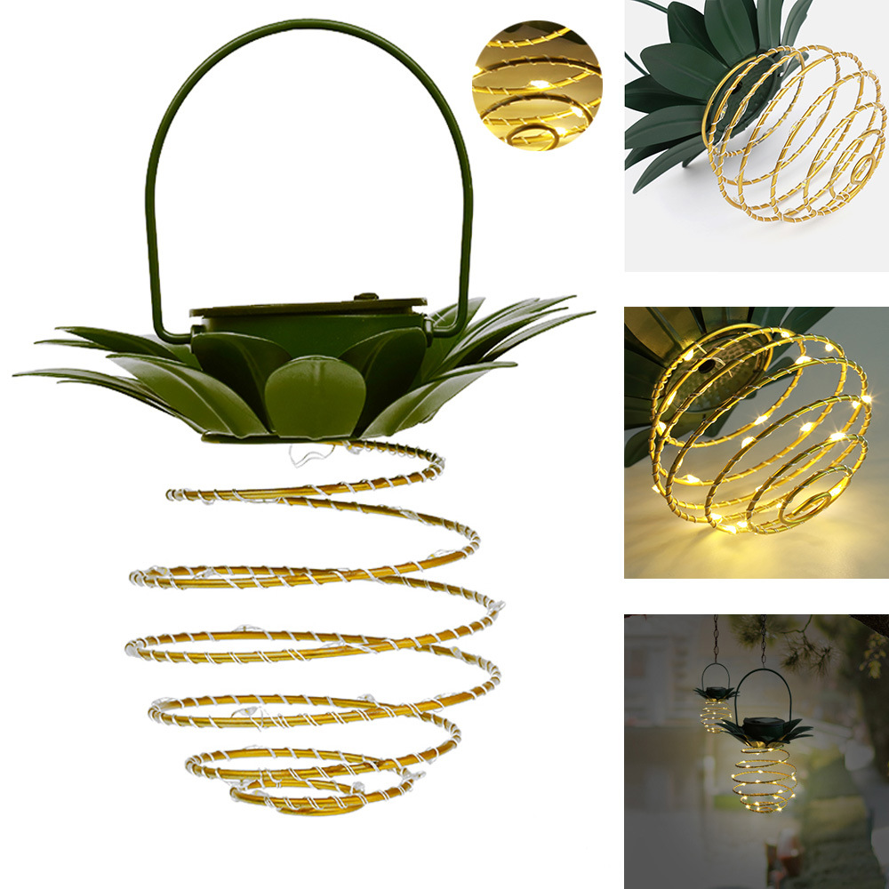 Cross-border hot solar lamp pineapple Iron Lantern led copper wire light string outdoor waterproof garden decoration hanging lamp