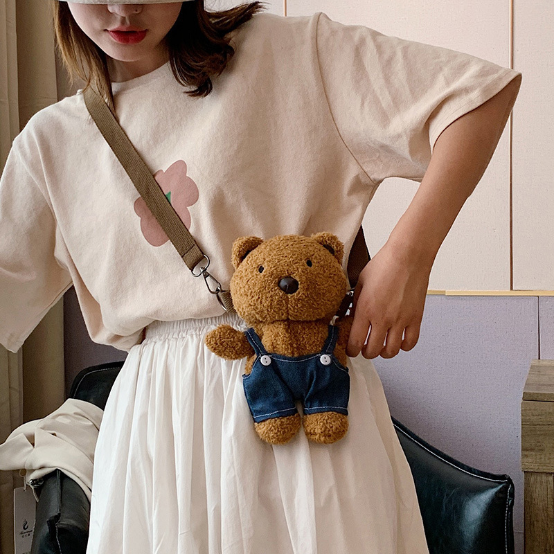 Korean Style insi Cute Plush Bag Women's Mini Doll Crossbody Backpack Cartoon Student Bear Shoulder Bag