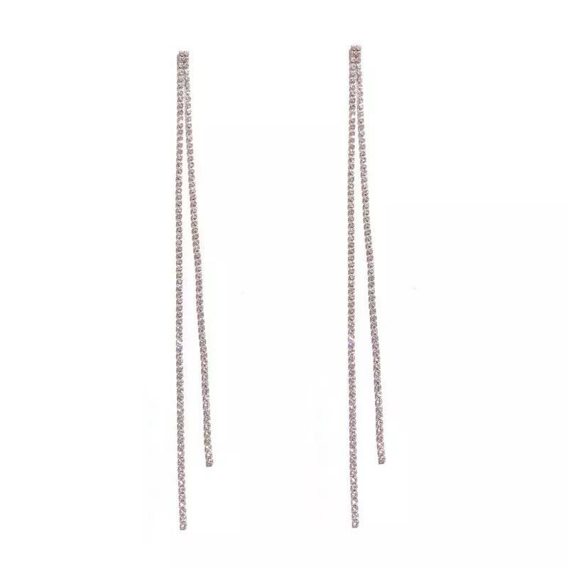 New Korean version of earrings rhinestone long tassel net red earrings earrings temperament all-match simple earrings wholesale women