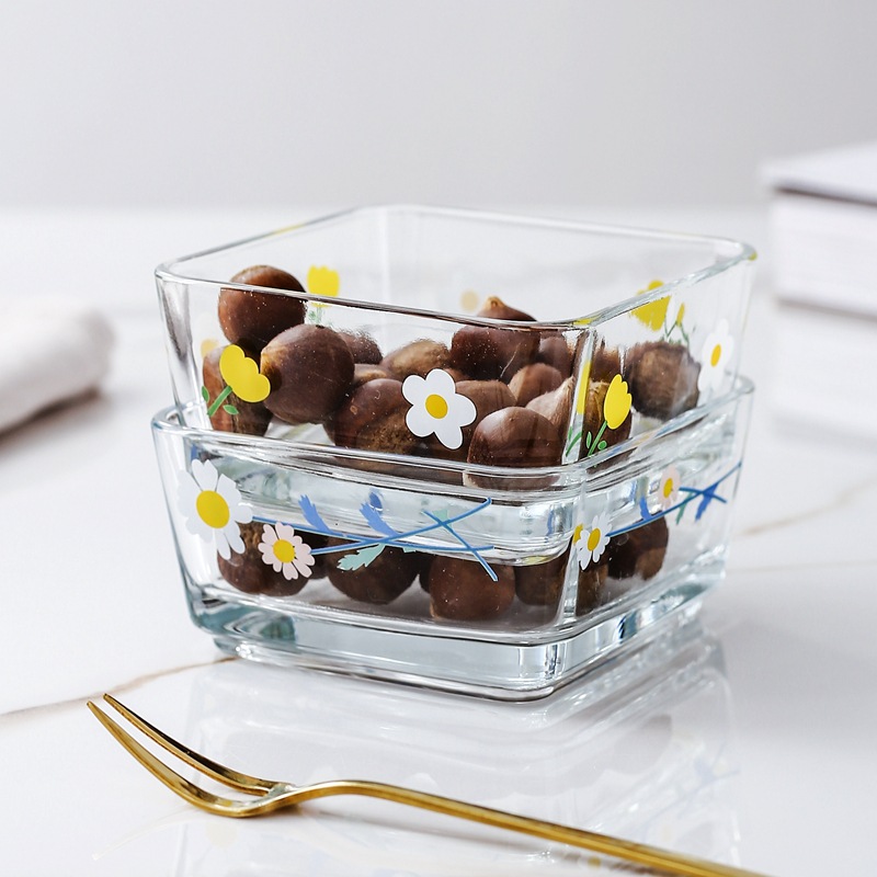 Korean ins Style Daisy Flower Glass Bowl Square Bowl Snack Bowl Snack Snack Bowl Tulip Flower Salad Bowl