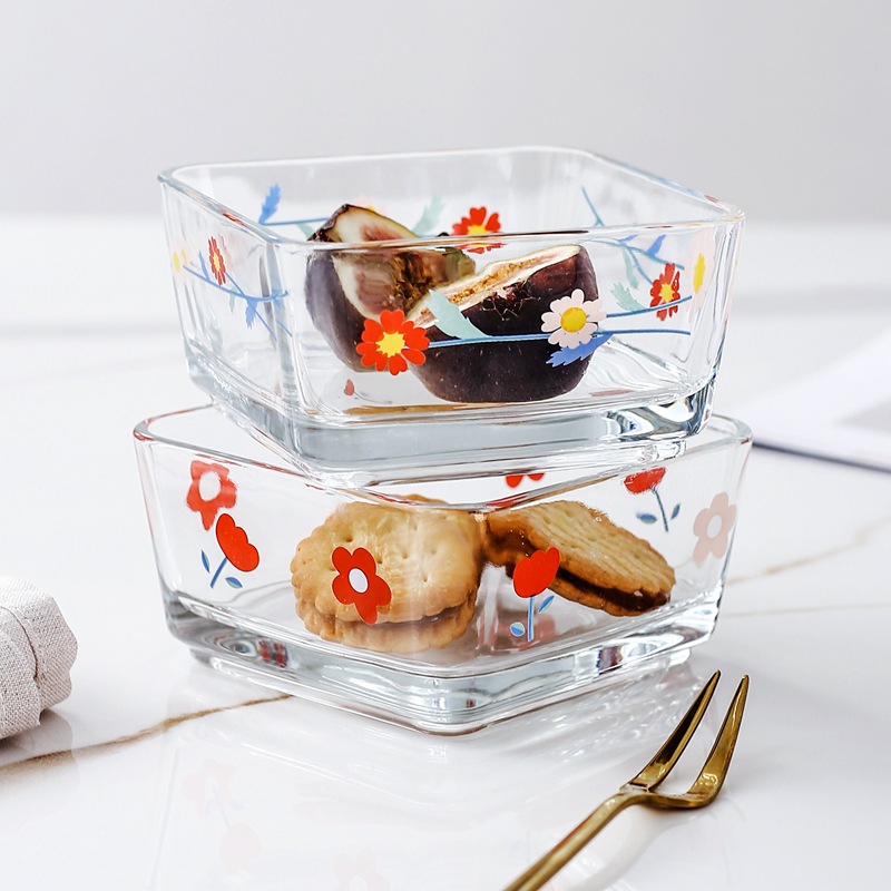 Korean ins Style Daisy Flower Glass Bowl Square Bowl Snack Bowl Snack Snack Bowl Tulip Flower Salad Bowl