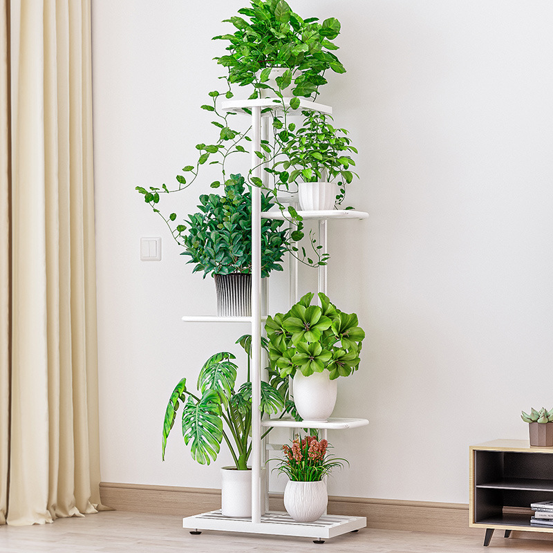 Indoor and Outdoor Living Room Household Balcony Multi-layer Storage Rack Simple Wrought Iron Baking Paint Floor-standing Potted Plant Meaty Green Rose Flower Rack